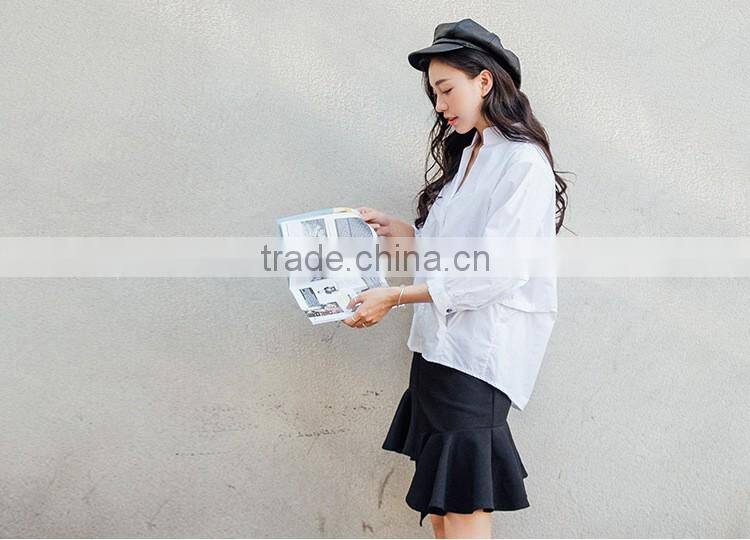 SZXX Tops Fashion Womens Lady V-Neck White Casual Blouse