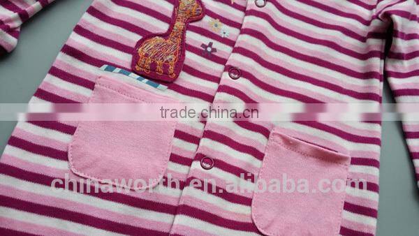 Autumn baby clothing striped 100% cotton embroidered footed romper