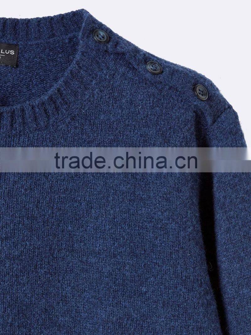 High Quality Grey/Dark blue color combine shoulder button design sweater men (BKNM19b)