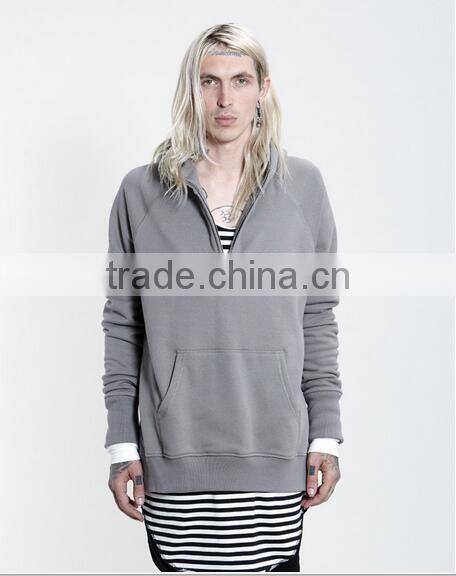 Male autumn solid color hoodie zipper side open cap unlined upper pullover garment with 1/3 front zipper