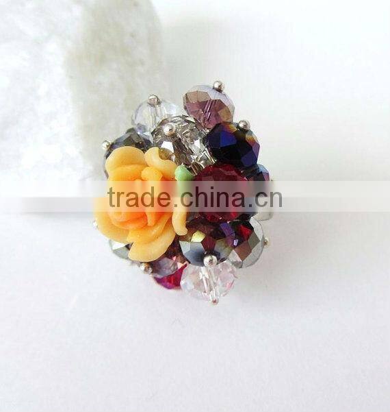 purple burst bead flower rings, fashion bead rings, elegant flower rings for woman