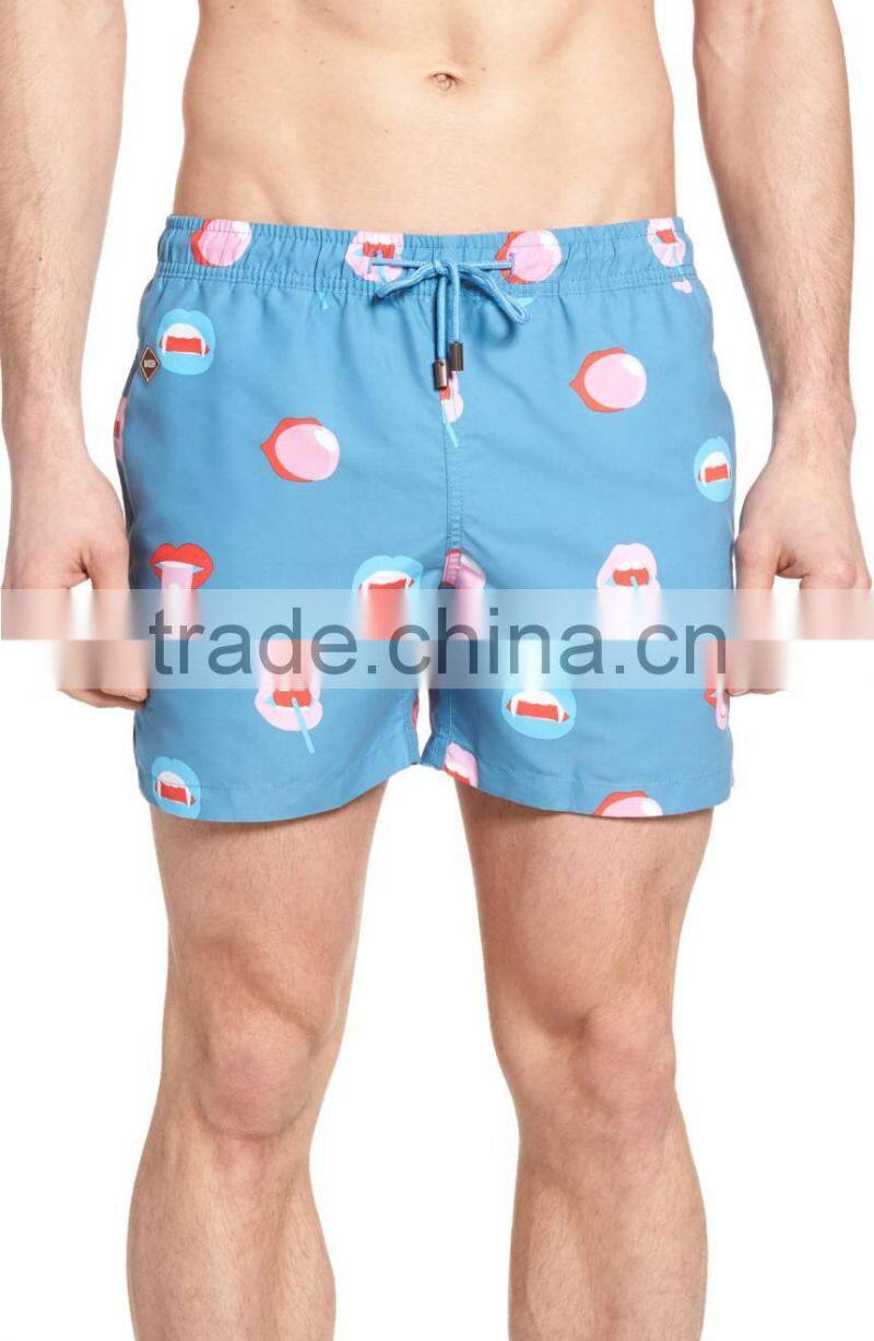 Customize Pattern And Color Cheeky Mouthful Print Bigmouth 100% Nylon Swim Trunks Quick Drying Split Leg Opening Swim Shorts