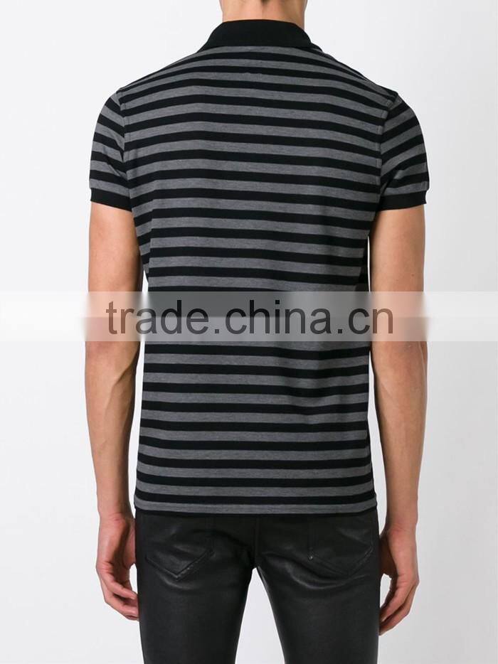 Black and grey cotton mens polo collar striped t shirt for sale