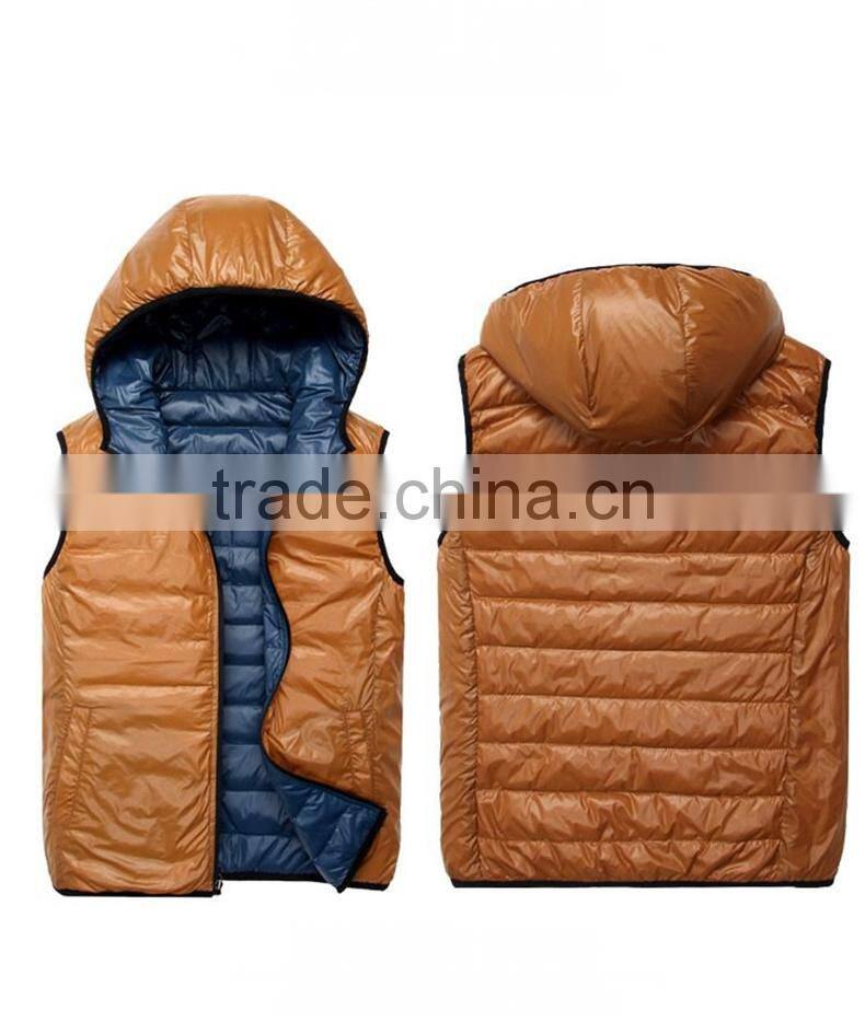 Popular Lightweight Fake Down Reversible Vest For Man With Hood