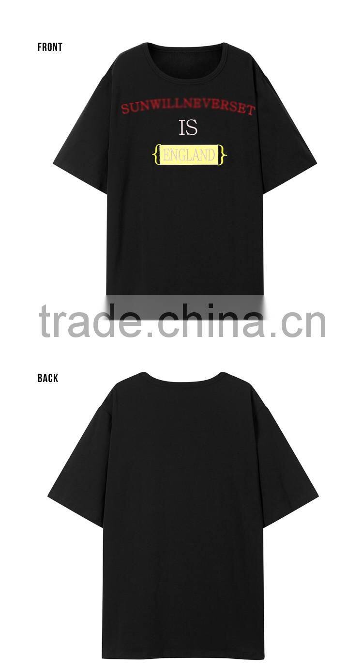 2017 new design 100% cotton short sleeve women ocersized casual t shirt with embroidery designs ladies tops