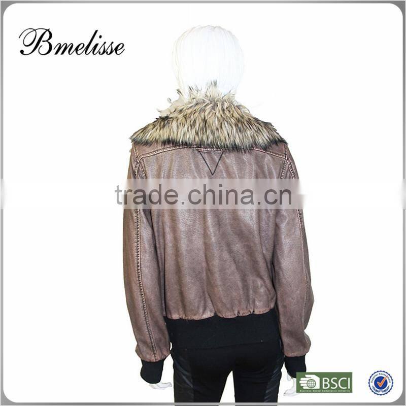 2014-2015 Stylish women's pu Jacket fake brown lamp fur pu jacket for lady