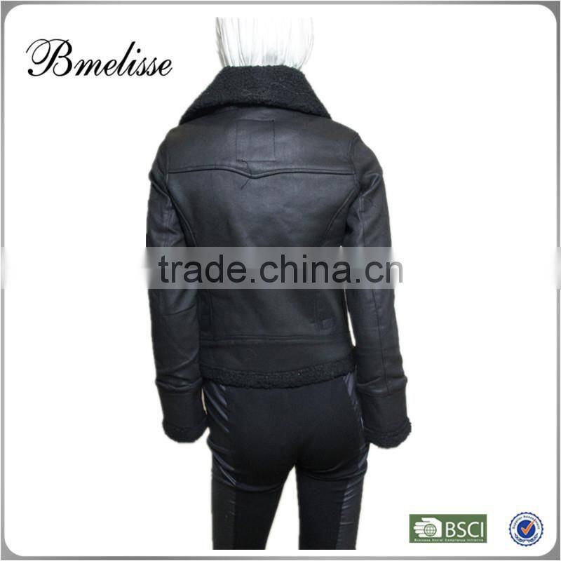 2014-2015 wholesale fashion lady pu leather jacket Stylish women's Black Leather Jacket