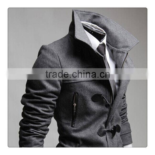 Hot sale cotton and polyester mixed stand collar with hat black and gray 4 size for choice woolen men coat clothing