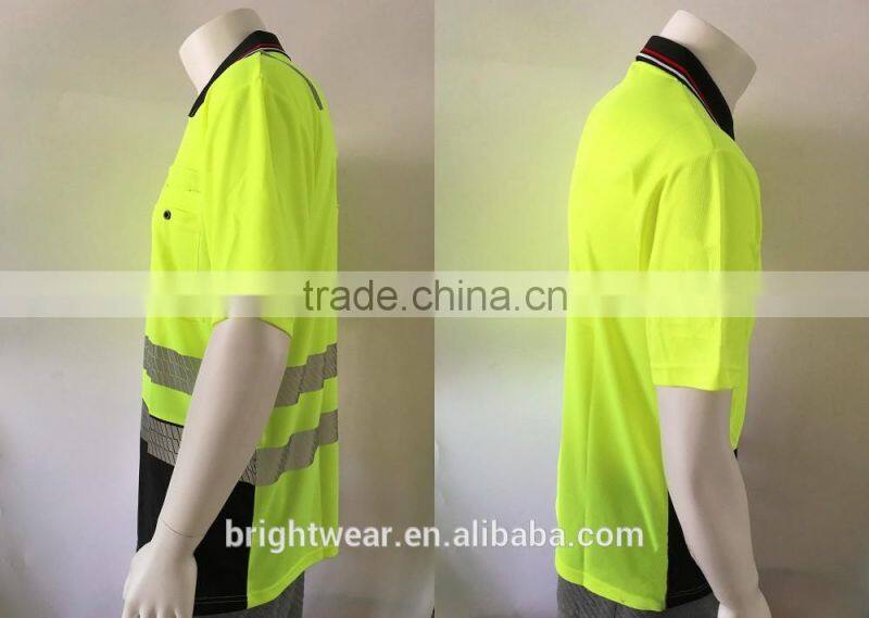 Mens two-tone flourescent AS/NZS high visibility reflective chinastar safety polo shirt