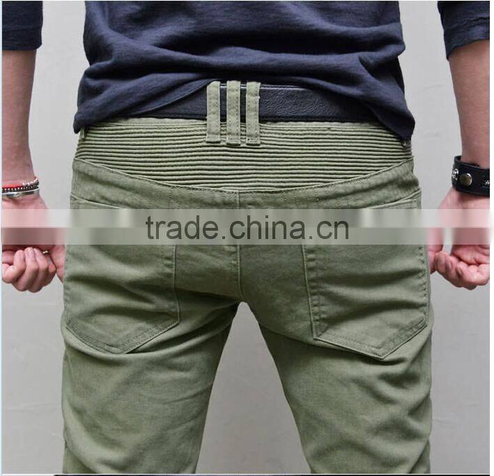 Mens Double Zipper Seaming Thick Twill Light Green Pants
