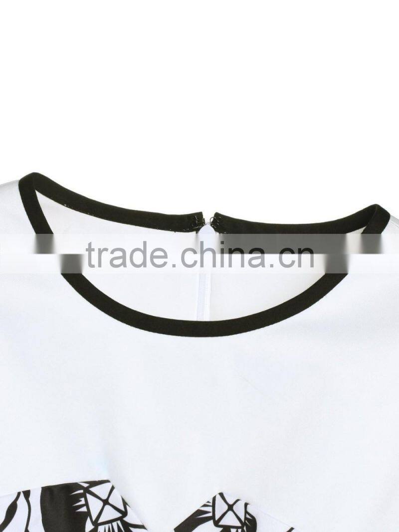 Girls contrast color strip printed adults group dress