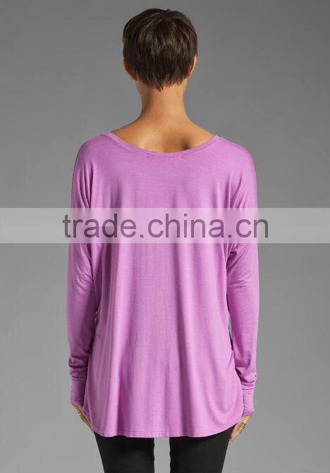 long sleeve deep v neck wholesale lady t-shirts with thumb holes