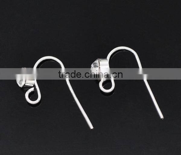 Earwire, with loop clear rhinestone, copper, silver plated, 18x10mm. 5 pairs