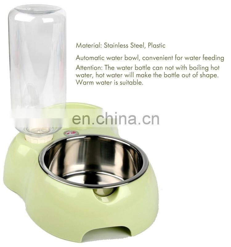 Double dinner bowl for cats, plastic and stainless steel pet bowl with water bottle