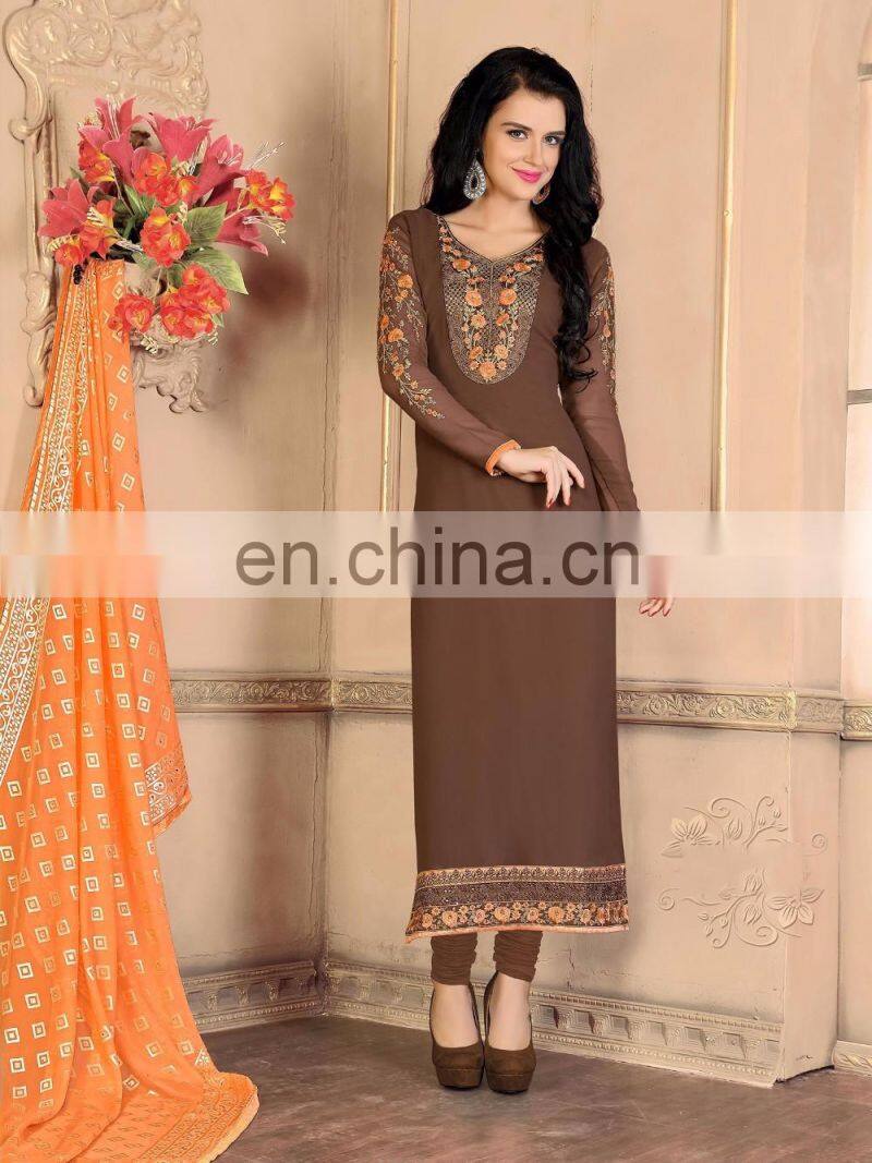 Beige Colored Georgette Semi-Stitched Suit.
