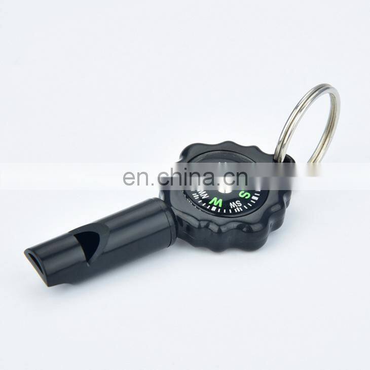 Promotional Cheap Useful Two In One Wilderness Survival Tool Multi Function Plastic Whistle Compass Keychain