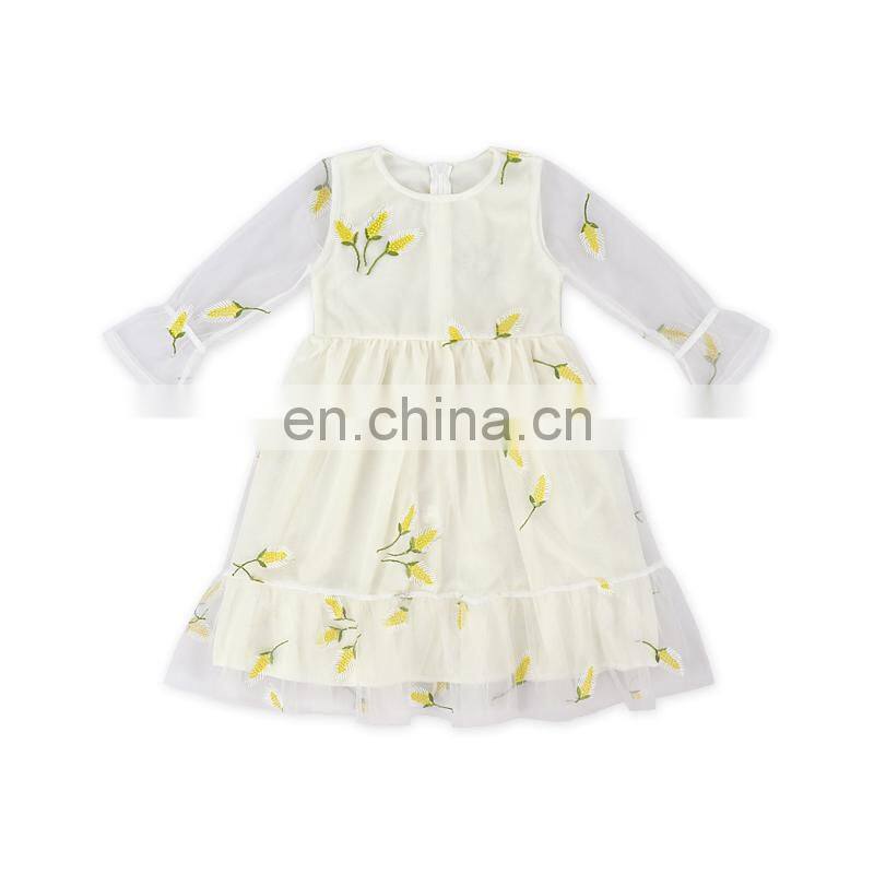 Spring autumn girls dress casual long sleeves lace mesh floral kids dresses girl cute princess dress