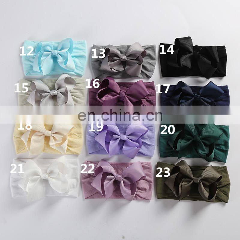 23Colors 5inch Baby Solid Headband Girls Soft headwear with silk ribbon bow