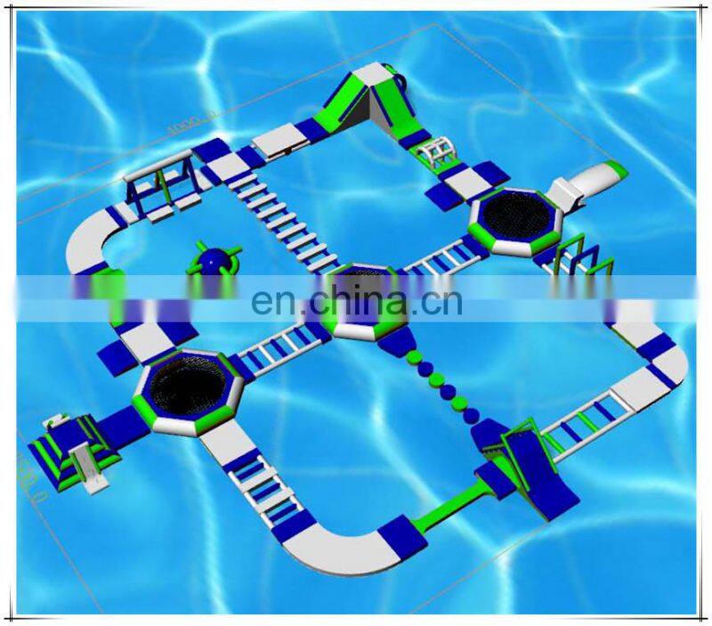 Aqua Park Equipment Aquapark 40m * 35m Plato 0.9mm PVC Inflatable Floating Water Park