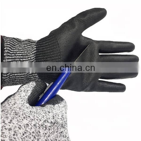 Factory Direct-13G HPPE+Fiberglass PU Coated 5 Level Cut Resistant Glove