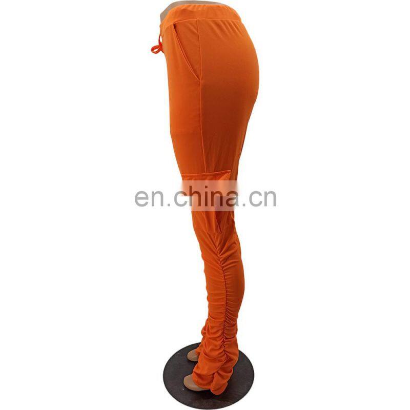 Amazon Hot 2021 European and American casual cotton blended skinny trousers flared mid-waist casual pants