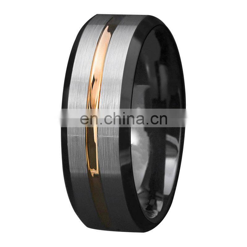 8mm Fashion Brushed Black Ring Simple Stripe Stainless Steel Ring Men Wedding Band