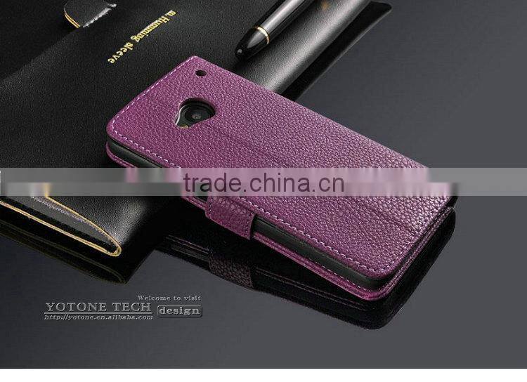 Fashionable Phone Accessory of High Quality PU Leather Stand Card Holders Inside Hand Made Cell Phone Case Bag for HTC One M7