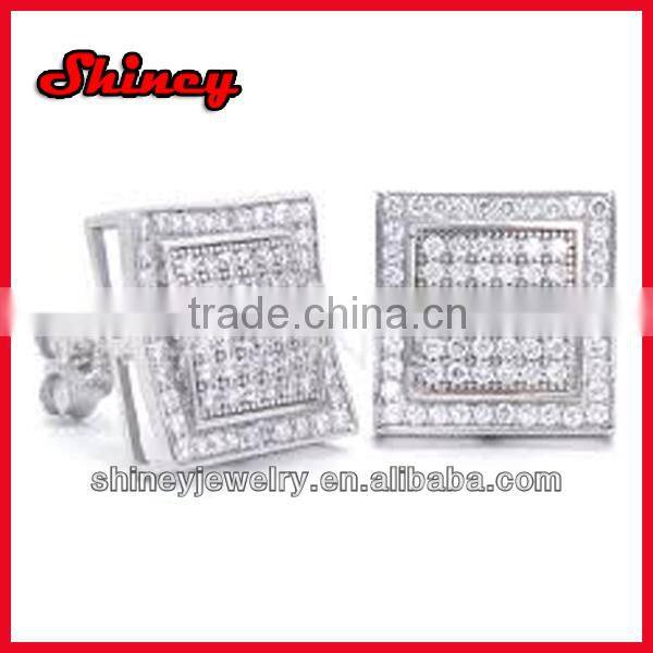 solitaire accent round AAA cubic zirconia sapphire stud earring