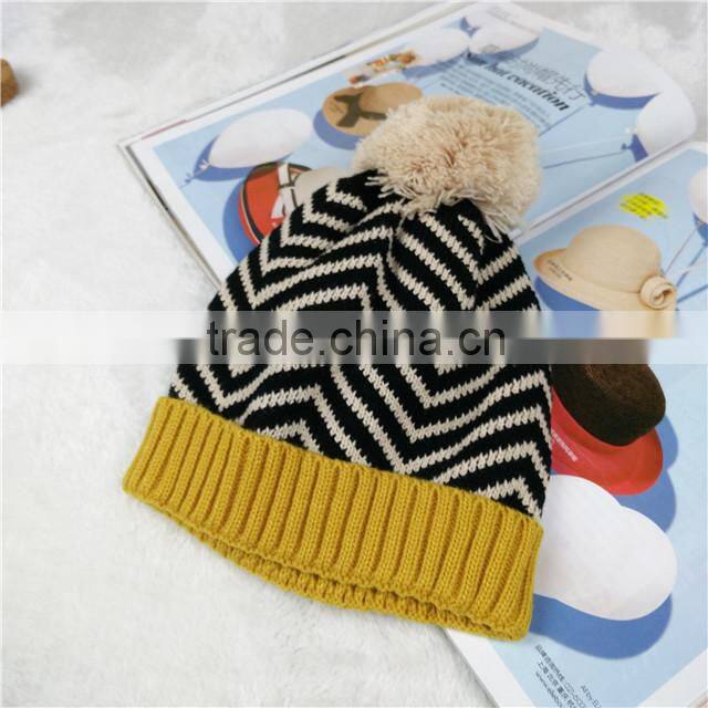 Wholesale Fashion Warm Striped Knitted Pom Pom Winter Hats for Children