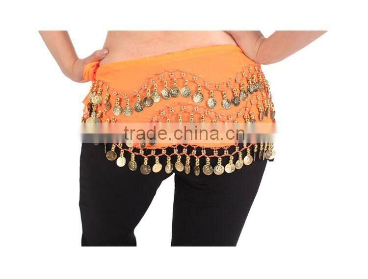 2016 New Belly Dance Skirt Scarf Hip Wrap Belt Chiffon silver golden coins scarves13 colors available