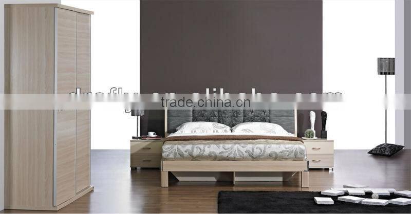 Glossy walnut venner pattern bedroom set furniture