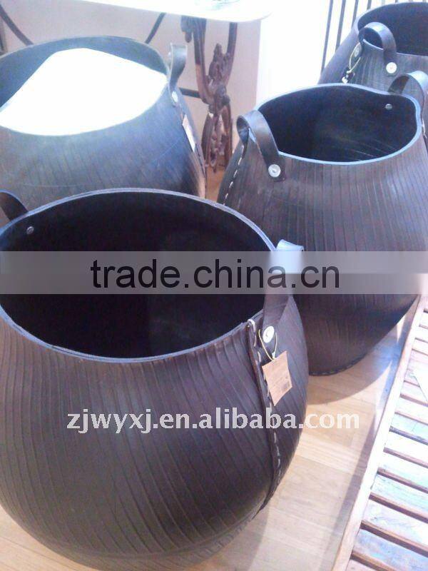 recycled tire baskets,hand-crafted buckets,construction bucket