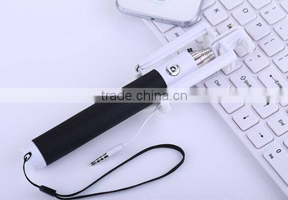universal pink Mini Foldable wired selfie stick android aluminium monopod with cable