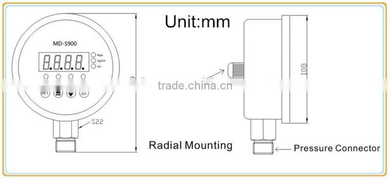 MD-S900E Radial mounting High precision Water, Oil, Gas Intelligent Digital Pressure Switch