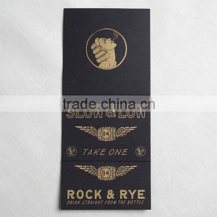 Black cardboard printing gold logo card with wave crease and Double side tape for rollingpaper