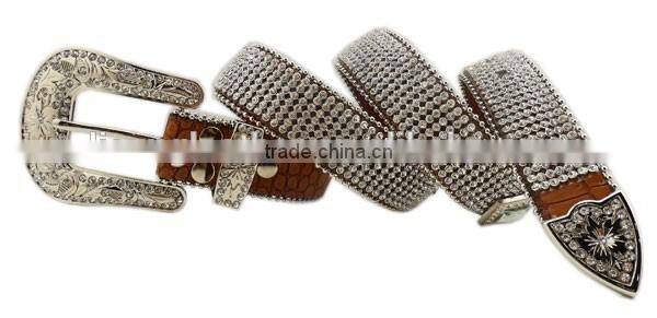Western Fashion Strass Diamond Chain Cowgirl Rhinestone Cowhide Belt