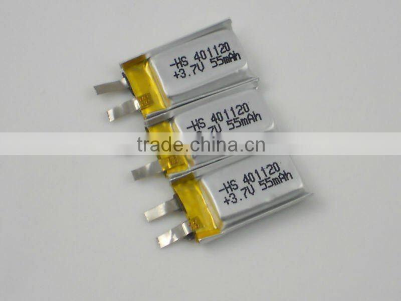 401120 3.7v 55mAH small Bluetooth battery