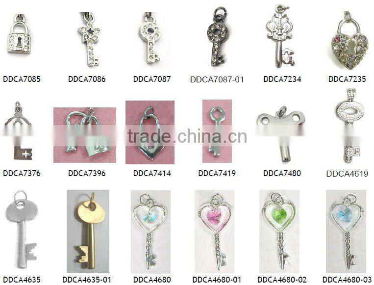 wholesale metal lock and key pendant/charms,various designs,passed SGS factory audit