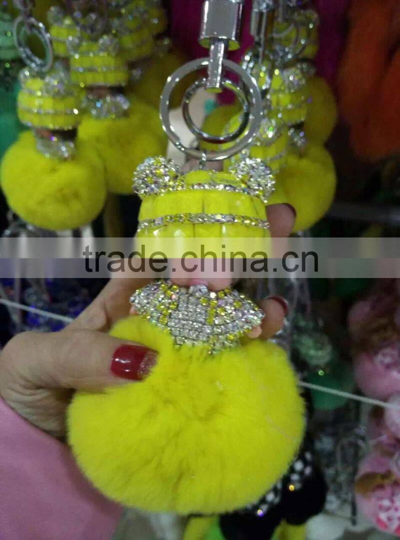 Wholesale New Designs Cute Multicolor Rhinestone Monchhichi Doll Rabbit Fur Ball Keychain