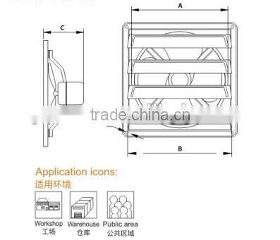 Big size big power front shutter industrial metal exhaust fan