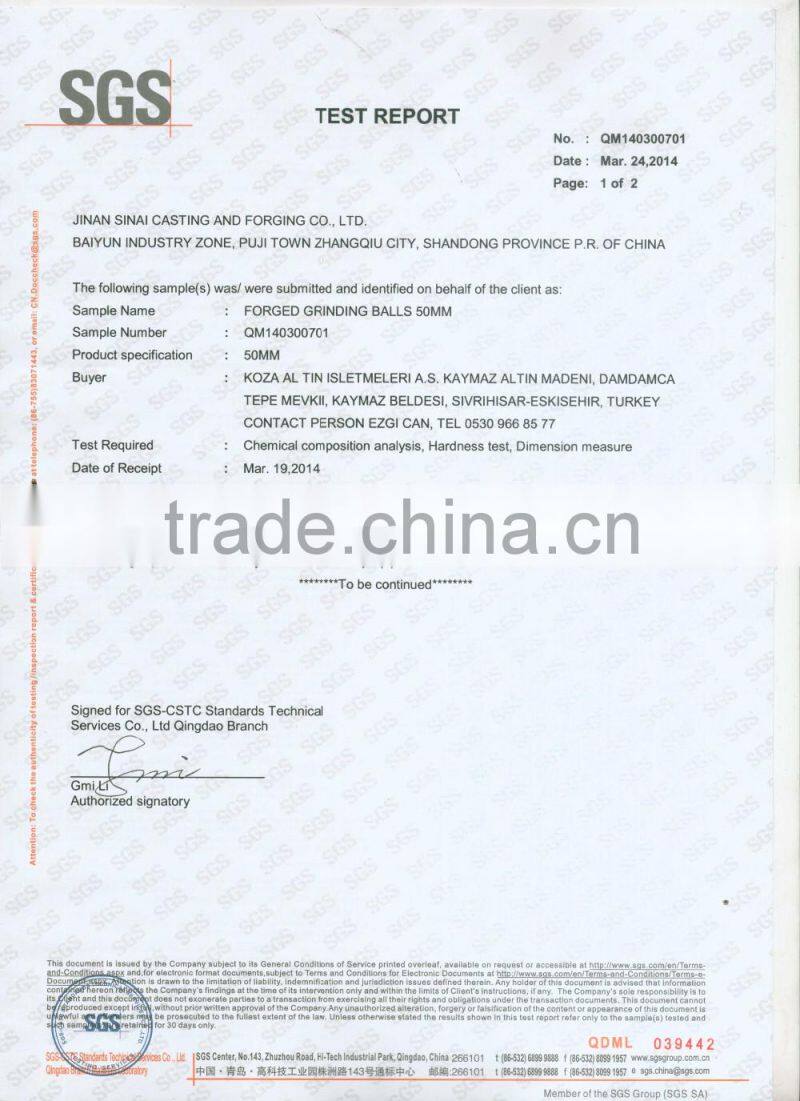 Grinding steel ball for mining