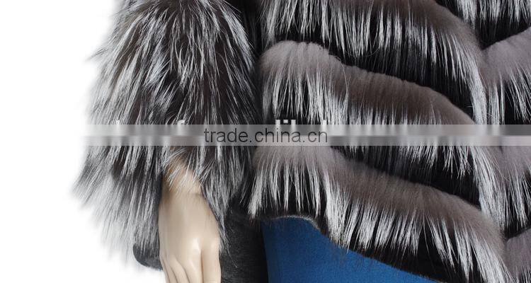 Women beautiful fur poncho silver fox fur poncho rex rabbit fur poncho sale KZ150082