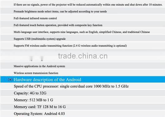 Android System 3D DLP Projector with Bluetooth speaker and 3D glasses