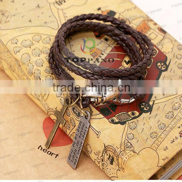 New charming and unique design jewelry fashion leather bracelet genuine metal charm leather bracelet