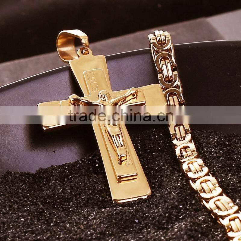 Latest Hot Necklace Accessory Double Deck Scaved Letter JUSUS Gold Hallowmas Christian God Crux Titanium Steel Pendant Necklaces