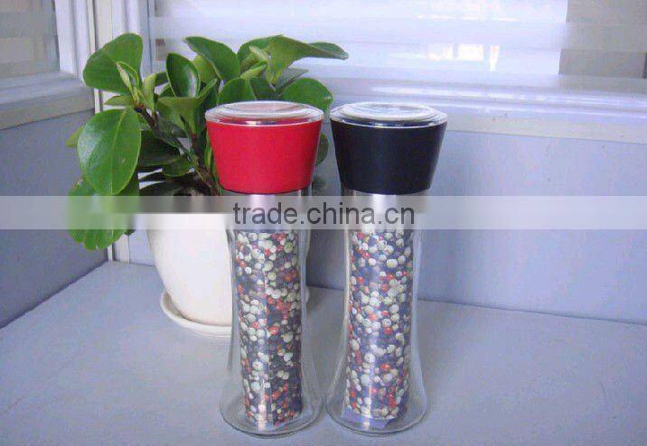 glass spice grinder, salt shaker and oil dispenser