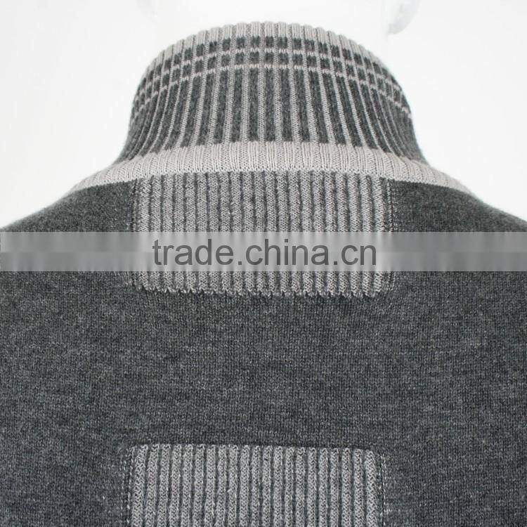 New style men high neck long sleeve cardigan with zipper stripe grey knitted sweater from dongguan sanflag