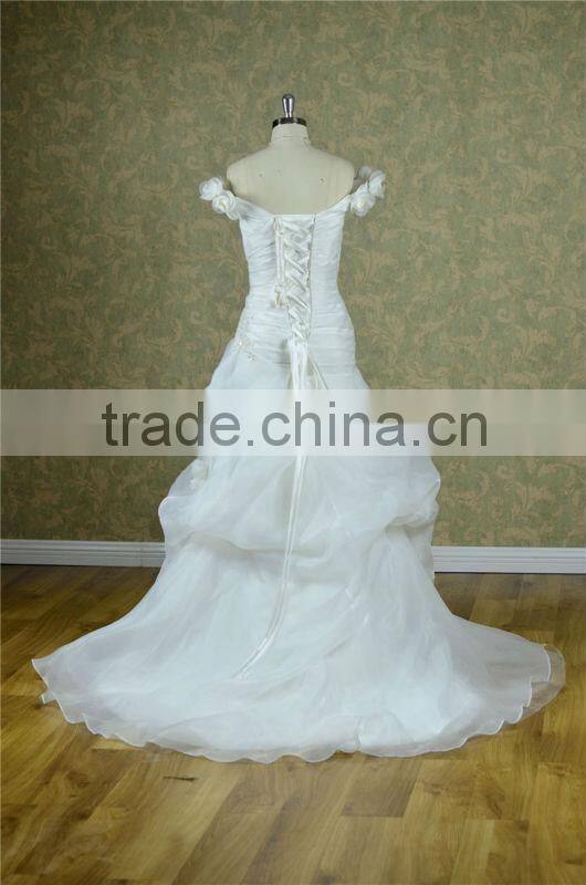 Sexy off-shoulder sweetheart handmade flower organza arab muslim wedding dress wedding gown