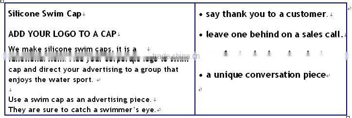 Printing silicone adult swim cap