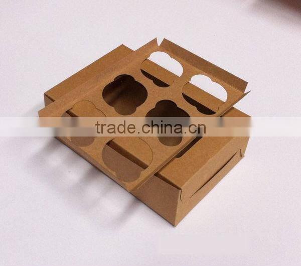 Decorative 6 Cupcake Kraft Box with Window and Inserts for Food Wholesale Cheap